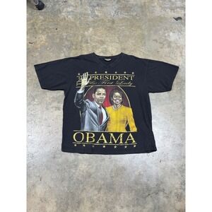 Vintage Cybertek Barack Obama President First Lady Graphic T-Shirt Black 2XL